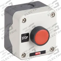 DAYTON Control Station: Push Button, 0 Pilot Lights, 1NC, Stop, (1) Push Button, Momentary (MPN 32W266). Key specifications — Brand: DAYTON; Operator Legend: Stop; Operator Color: Red; Operator Configuration Type: (1) Push Button.