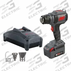 INGERSOLL RAND Heat Gun Kit: 20V DC, LCD Display, Brushless Motor, 5.0 Ah, 86°F to 1,022°F (MPN H3111-K1). Key specifications — attr1256793: 5.0 Ah; attr1256805: Adjustable; attr1256808: Yes; attr1256807: Yes; attr1316802: 1 Battery, 1 Charger.