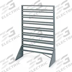 AKRO-MILS Bin Rail Floor Rack: 14 in x 36 in x 54 in, 1 Usable Sides, 0 Bins (MPN 30008). Key specifications — Frame Material: Steel; Brand: AKRO-MILS.