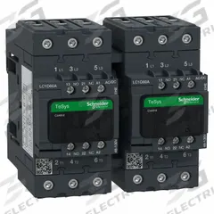 SCHNEIDER ELECTRIC IEC Contactor: Reversing, 3 Poles, 3NO Contacts, 66 A, 120V AC/48V AC Coil (MPN LC2D80AEHE). Key specifications — Brand: SCHNEIDER; Integrated Surge Suppression: Yes; Nominal Coil Voltage @ 60Hz: 48V AC.