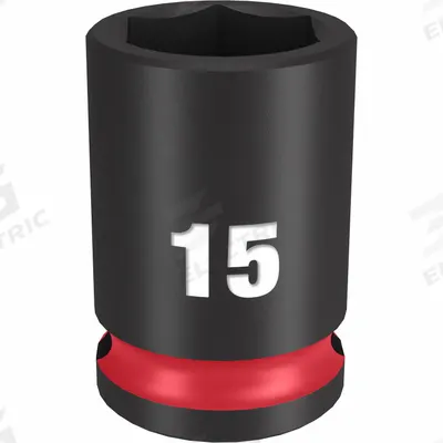 MILWAUKEE Standard Impact Socket: 3/8 in Drive Size, Metric, 15 mm Socket Size, 6-Point - 3/8" Drive Impact Sockets