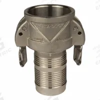 Cam and Groove Insta Lock Couplings: 1 in Coupling Size, 1" Thread Size, 4 1/4 in Overall Lg (MPN QCG-C100-SS). Key specifications — Thread Size: 1"; Gasket Material: Nitrile; Fitting Type: Male Hose Shank; Includes Locking Arm: Yes; Body Material: Stainless Steel; Brand: CAMPBELL FITTINGS.
