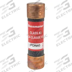 BUSSMANN Fuse: Time Delay, 40 A, 250 V AC (MPN PON40). Key specifications — Series: PON; Brand: BUSSMANN.