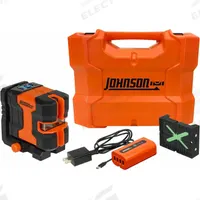 JOHNSON LEVEL Cross-Line Laser: 2 Lines and 2 Dots, Green Beam, 2 Planes, ±1/8 in @ 30 ft Accuracy (MPN JLN300-GNCL). Key specifications — attr935979: Li-Ion; attr934757: JOHNSON LEVEL; attr936112: ±1/8 in @ 30 ft; attr936114: Pendulum Self-Leveling; attr935981: Target.