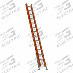 WERNER Extension Ladder: 28 ft Ladder Size, Fiberglass, 300 lb Load Capacity, 87 lb Wt, 2 Sections (MPN D6228-2L). Key specifications — Color: Orange; Brand: WERNER; Included Features: Bubble Level; Removable Fly: Removable.