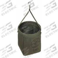 KLEIN TOOLS Bucket Bag: 8 in H, Green, Canvas, 2 Pockets, Open Top, Single Handle With Snap Hook (MPN 5143). Key specifications — attr1118525: KLEIN TOOLS; attr1125037: Green; attr1118507: Single Handle With Snap Hook; attr1125041: Canvas; attr1203718: No.