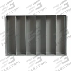 Compartment Drawer Insert: 18 in x 12 in x 3 in, 2 13/16 in x 11 21/32 in, 6 Compartments, Gray (MPN 124-95-06/VERT-IND). Key specifications — Color: Gray; Compartment HxWxD: (6) 2-13/16 in x 11-21/32 in; Removable Dividers: No; Compatible Manufacturer Model Number: 123-95; Brand: DURHAM MFG.