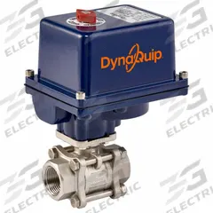 DYNAQUIP CONTROLS Electrically Actuated Two-Way Ball Valve: 1/4 in, Stainless Steel, 120V AC (MPN E3S21AJE23). Key specifications — Included Mounting: ISO 5211 Actuator Mounting Pad; Brand: DYNAQUIP CONTROLS; Actuator Features: Position Indicator.