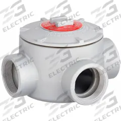Conduit Outlet Body: Aluminum, GR, 1 1/2 in Trade Size, T Body, 72 cu in Body Capacity (MPN GRT150-A). Key specifications — Series: For Standard Body; Compatible Conduit Trade Size: 1-1/2 in; Thread Gender: Female; Hub Style: Threaded; Cover Included: Yes; Body Style: T; Connection Type: Threaded; Back Type: Round.