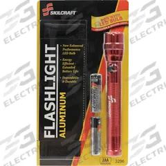 ABILITY ONE Flashlight: 110 lm, 5 hr Run Time at Max. Brightness, 1 Light Output, Red, 2 Batteries (MPN 6230-01-513-3296). Key specifications — Brand: ABILITY ONE; Battery Requirements - Broad: Includes 2 AA.