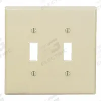 LEVITON Wall Plate: Toggle, 2 Gang, Ivory, Midsize Size (MPN PJ2-I). Key specifications — Brand: LEVITON; Material: Nylon.