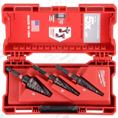 MILWAUKEE Step Drill Bit Set: 3 Pc, 1/8" to 7/8" - Impact-Rated High-Speed Steel Step Drill Bit Sets