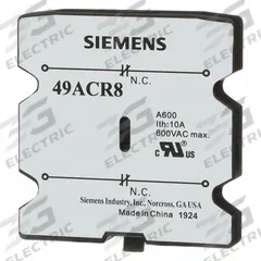 SIEMENS Auxiliary Switch: 2NC, 60 A Max Current (AC) (MPN 49ACR8). Key specifications — Brand: SIEMENS.