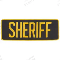 HEROS PRIDE Embroidered Patch: Sheriff, 11 in x 4 in, Black/Gold, Polyester/Rayon, Back (MPN 5263). Key specifications — attr188498: 11 in x 4 in; attr188499: Gold; attr188500: Rayon; attr188503: Sheriff; attr193746: HEROS PRIDE.