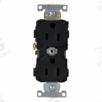 LEVITON Duplex Receptacle Outlet: Duplex, 5-15, Black, 125V AC, 15 A, 2 Pole / 3 Wire (MPN CR15-E)