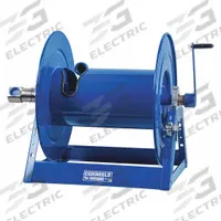 COXREELS Hand Crank Hose Reel: 75 ft (1 1/2 in I.D.), 24 in L x 30 7/8 in W x 26 in H, TFE/P, Blue (MPN 1185-1524-BUXX). Key specifications — Hose Capacity: 75 ft (1-1/2 in I.D.); Overall Dimensions: 24 in L x 30-7/8 in W x 26 in H; Seal Material: TFE/P; Reel Color: Blue; Swivel Material: Nickel Plated Steel; Brand: COXREELS.