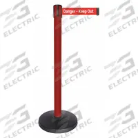 QUEUEWAY Barrier Post with Belt: Red, No Pattern, Danger Keep Out, 10 ft Belt Lg, Red, 10 ft x 2 in (MPN QPLUS-21-RH). Key specifications — attr981468: ABS; attr981465: Red; attr981461: QUEUEWAY; attr981440: Metal Alloy; attr981443: Red; attr981449: Danger Keep Out; attr981448: White.