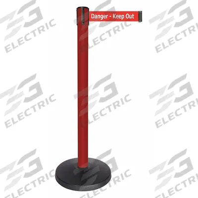 QUEUEWAY Barrier Post with Belt: Red, No Pattern, Danger Keep Out, 10 ft Belt Lg - Message Retractable Belt Post Barriers
