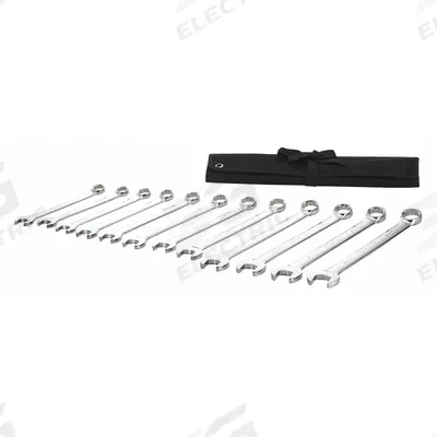 WESTWARD Combination Wrench Set: Alloy Steel, Chrome, 12 Tools - Metric 12-Point Combination Wrench Sets