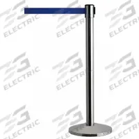 QUEUEWAY Barrier Post with Belt: Blue, No Pattern, No Legend, 7 1/2 ft Belt Lg, Silver (MPN QWAYPOST-3S-L5). Key specifications — Base Material: Stainless Steel; Belt Color: Blue; Brand: QUEUEWAY; Post Material: Stainless Steel; Post Color: Silver; Message: No Legend.