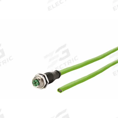 METZ CONNECT Cable: Cat7, M12 Jack Male Straight x Bare Wire, 5 m Lg, PUR, Green, X Coding - Single-Ended M12 Data Cordsets