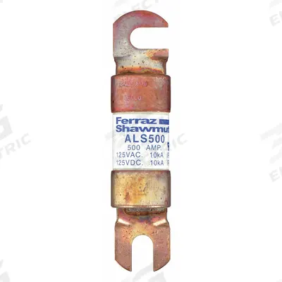 MERSEN Forklift Limiter Fuse: ALS Series, Bolt-On, Gen Purpose, 500 A, 125 V DC - Fast-Acting & General Purpose Bolt-On Fuses