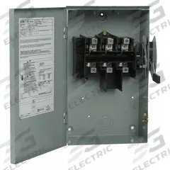 EATON Safety Switch: Non-Fusible, 100 A, Three Phase, 240V AC, Galvanized Steel, Indoor/Outdoor (MPN DG323URB). Key specifications — attr867131: EATON.