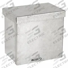 WIEGMANN Enclosure: Steel, 6 in x 6 in x 6 in, 3R, Solid Cover, Screw On, Included, Galvanized (MPN RSC060606G). Key specifications — Brand: WIEGMANN; Closure Method: Screws; Knockouts: Included.