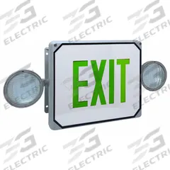 NEMA 4X Combo Exit Sign: Gray, LED, Green, 1 Faces, Wall, 90 min Emergency Illumination Time (MPN LS2E4XL1GW). Key specifications — Self Diagnostics: No; Remote Capable: Yes; Lighting Technology: LED; Text Color: Green; Directional Indicators: Universal Field Selectable Chevrons; Voltage: 120/277V AC; Brand: BIG BEAM.