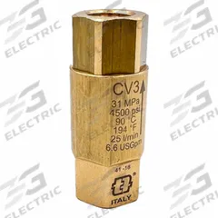 MECLINE Check Valve: Piston, Inline Valve Body, 3/8 in Pipe Size, FNPT x FNPT, Brass, Female, NPT (MPN CV3-40038). Key specifications — Brand: MECLINE.