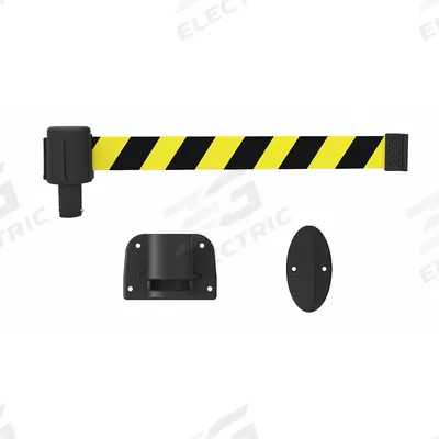 BANNER STAKES Retractable Belt Barrier System: Anchors/Screws, 15 ft Belt Lg, Pattern - Wall-Mount Retractable Belt Barriers