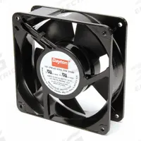 DAYTON Axial Fan: 62 cfm_90 cfm Airflow @ 0.000 in SP, 4 11/16 in Ht, 1 1/2 in Dp, Terminals, IP20 (MPN 3VU65). Key specifications — Blade Material: Polybutylene Terephthalate; Brand: DAYTON.