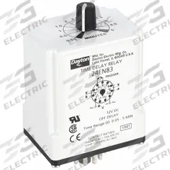 DAYTON Single Function Time Delay Relay: Socket Mounted, 12V DC, 10 A, 11 Pins/Terminals, Off Delay (MPN 24EN83). Key specifications — Brand: DAYTON.