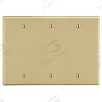 HUBBELL Wall Plate: Blank, 3 Gang, Ivory, Std Size (MPN P33I). Key specifications — Brand: HUBBELL; Material: Polycarbonate.