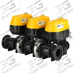 BANJO Electrically Actuated Two-Way Ball Valve: 1 in Nominal Valve Size, 12V DC, Three-Piece, PTFE (MPN MEVX103A). Key specifications — Actuator Features: Internally Fused/Automatic Reset; Brand: BANJO; Included Mounting: Base Pad; Number of Valves: 3.