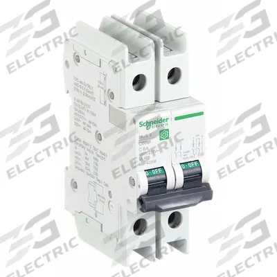 SCHNEIDER Miniature Circuit Breaker: 6 A Amps, 14kA at 120/240V AC, Screw Clamp - C-Curve, 2-Pole UL489 DIN Rail-Mount Miniature Circuit Breakers