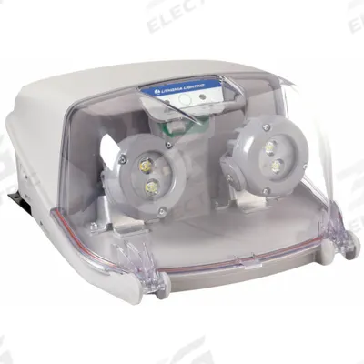 LITHONIA LIGHTING Emergency Light: 6.6 W Lamp Watt, 11 W Emergency Watt, 120 to 347V AC, 2 Lamp Heads - Plastic Wet Location Emergency Lights