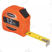 KESON Tape Measure: Nonmagnetic Single Hook Tip, 12 ft, Plastic, High-Visibility Orange (MPN PGT181012V). Key specifications — attr935324: KESON; attr942259: High-Visibility Orange; attr935326: Finger Brake; attr935328: 1/16 in; attr935329: Inches; attr935337: SAE/Engineers Scale; attr936607: Manual Lock; attr972446: Inch/Engineer's Scale.