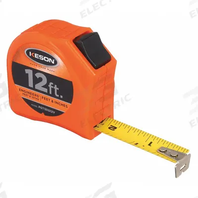 KESON Tape Measure: Nonmagnetic Single Hook Tip, 12 ft, Plastic - Engineers-Scale Tape Measures