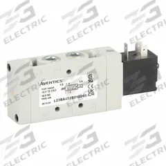AVENTICS Solenoid Air Control Valve: Series L2, Single Solenoid, Four-Way / Two-Position, 24V DC (MPN L23BA452B018D61). Key specifications — attr1077526: L23BA452B018D61; attr1077589: Locking; attr1077598: Solenoid Air Control Valve; attr1077600: Spring Return.