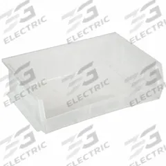 AKRO-MILS Hang and Stack Bin: 16 1/2 in x 10 7/8 in x 5 in, Clear, Label Holder Included, 30255SCLAR. Key specifications — Electrostatic Discharge: Not Electrostatic Discharge Conductive; Brand: AKRO-MILS; % Recycled Content: 0%.