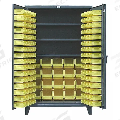 STRONG HOLD Bin Cabinet: 48 in x 24 in 78 in, 3 Shelves, 164 Bins, Yellow, Flush, 12 ga Panel - Standard Bin Cabinets with Shelves