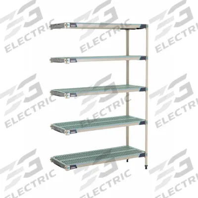 METRO Plastic Industrial Shelving: 18 in x 48 in, 74 in Overall Ht, 5 Shelves - Harsh-Environment Antimicrobial Stationary Plastic Shelving