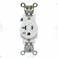 LEVITON Single Receptacle Outlet: Single, 5-20, White, 125V AC, 20 A, 2 Pole / 3 Wire (MPN W5361-W)