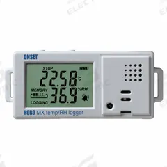 HOBO Data Logger: 0%to 90% Relative Humidity Measured, -4°F to 158°F, -20°C to 70°C, MX1101, Windows. Key specifications — Interface: Wireless; Parameters Measured: Relative Humidity; Brand: HOBO; Features: Bluetooth Communication; Includes: Hook and Loop Strip; Software Options: Software Available Separately; Data Logger Type: Temperature.