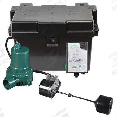 ZOELLER Battery Backup Sump Pump: 12V DC, Piggyback Vertical Float, 14.5 ft Max. Head - Battery-Powered Backup Sump Pumps