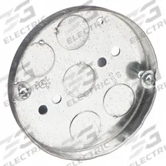 RACO Electrical Box: Steel, Steel Material & Nominal Size, Round, 2 Gangs, 1/2 in Box Dp, 4 in Dia. (MPN 293). Key specifications — Brand: RACO; Bracket Style: Without Bracket; Clamp Style: Without Clamps.