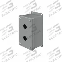 HOFFMAN Push Button Enclosure: 22mm, 2 Holes, Carbon Steel, NEMA 12 (MPN E2PBG). Key specifications — Brand: HOFFMAN; Environments & Applications: Indoor Dust & Water Droplets.