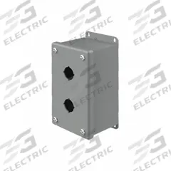HOFFMAN Push Button Enclosure: 22mm, 2 Holes, Carbon Steel, NEMA 12 (MPN E2PBG). Key specifications — Brand: HOFFMAN; Environments & Applications: Indoor Dust & Water Droplets.