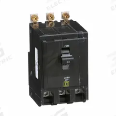 SQUARE D Miniature Circuit Breaker: 40 A, 120/240V AC, Three Phase, 22kA at 120/240V AC, 3 Poles (MPN QOB340VH). Key specifications — Phase: Three; Amps: 40 A; AC Voltage Rating: 120/240V AC; Max. AIR Rating: 22kA at 120/240V AC; For Use With: Square D NQOD Panelboards; Brand: SQUARE D.